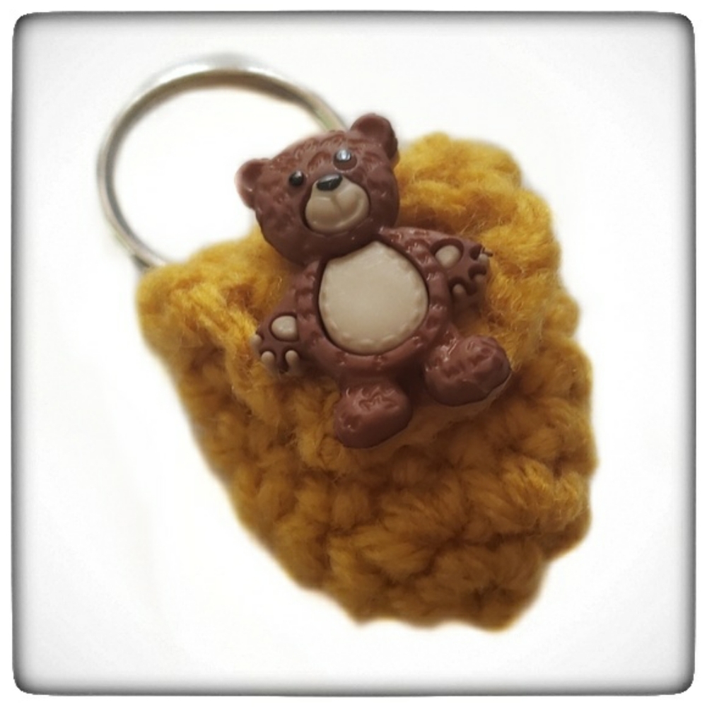 Handmade Crocheted Keychain Cozy Coin Teddy Pouch